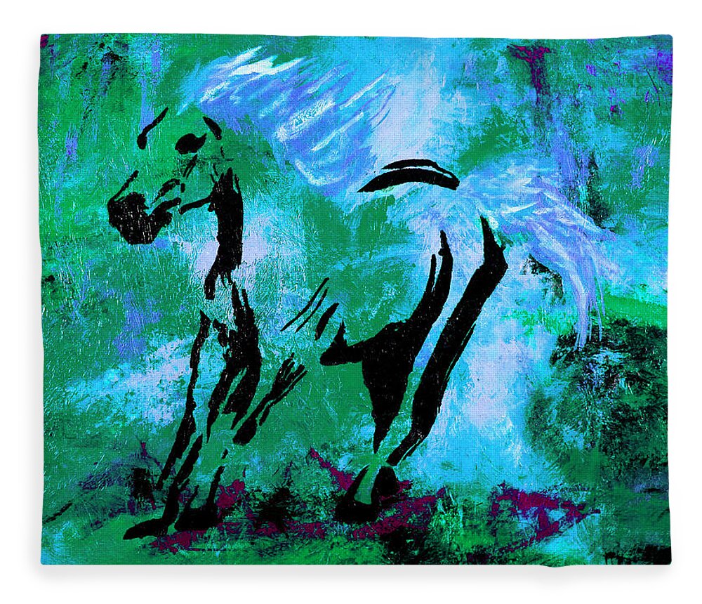 Horse Painting Fleece Blanket featuring the painting Wild Midnight by Nan Bilden