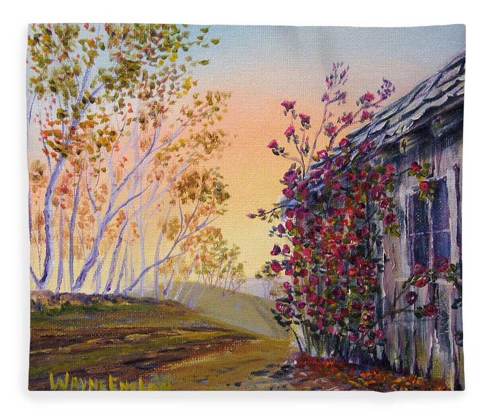 Landscape Fleece Blanket featuring the painting Wild Roses by Wayne Enslow