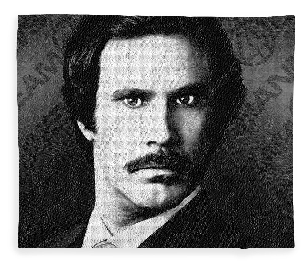 Anchorman Fleece Blanket featuring the drawing Will Ferrell Anchorman The Legend of Ron Burgundy Drawing by Tony Rubino