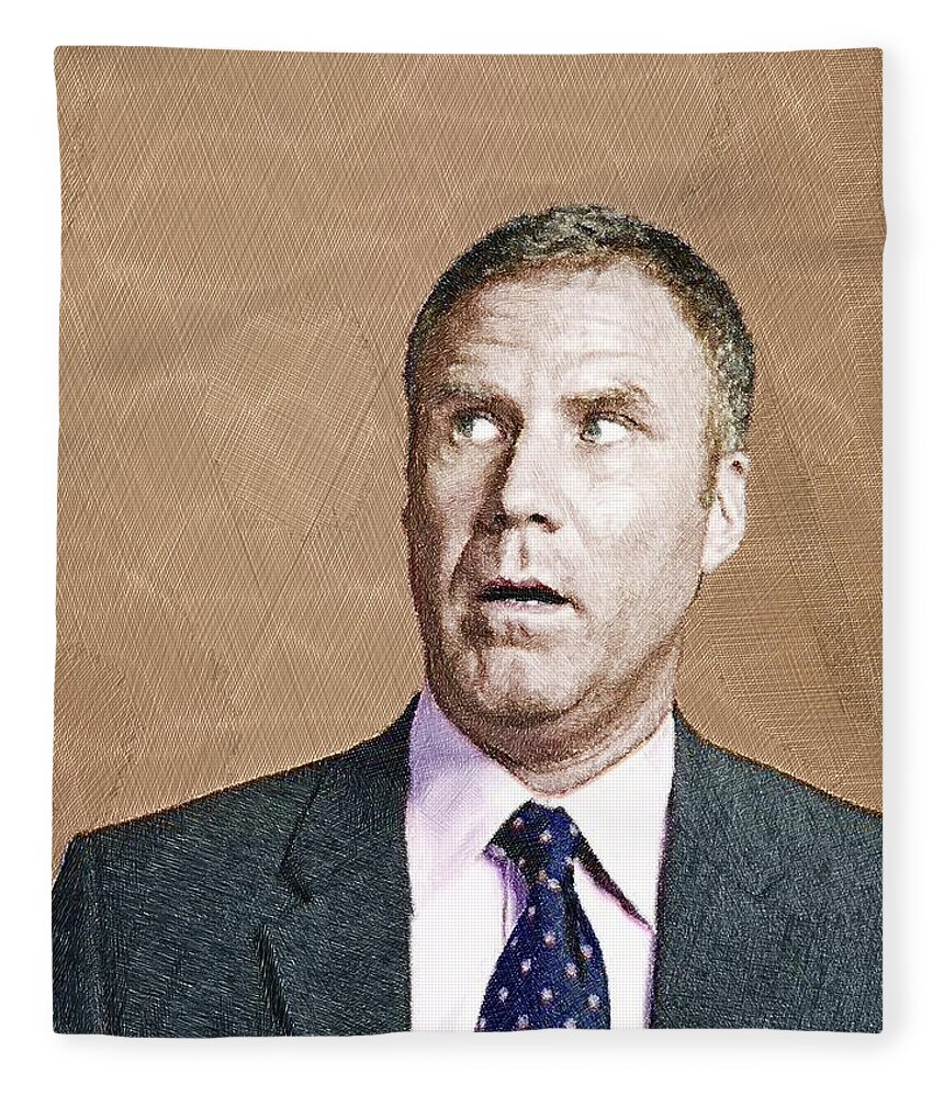 Anchorman Fleece Blanket featuring the painting Will Ferrell by Tony Rubino