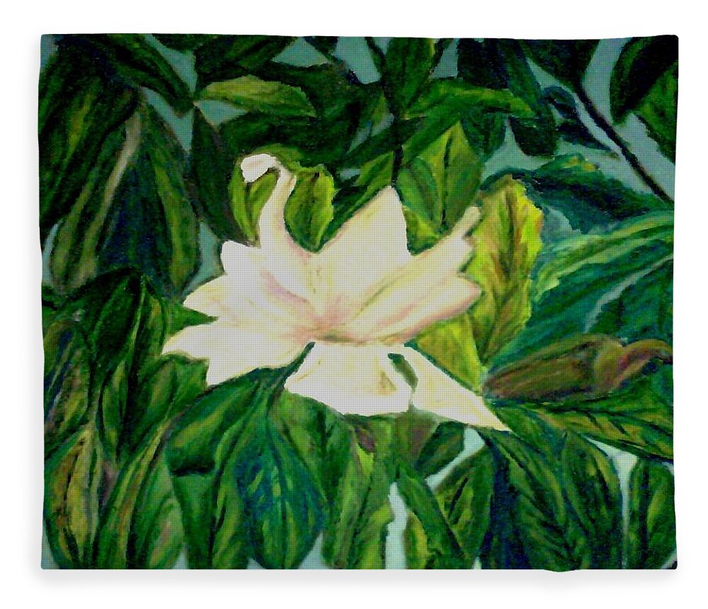 Flower Fleece Blanket featuring the painting Williamsburg Magnolia by Suzanne Berthier