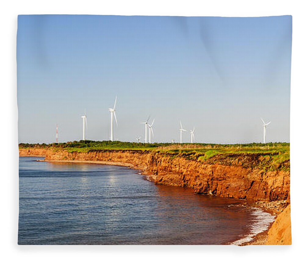Windmills Fleece Blanket featuring the photograph Wind turbines on atlantic coast 2 by Elena Elisseeva