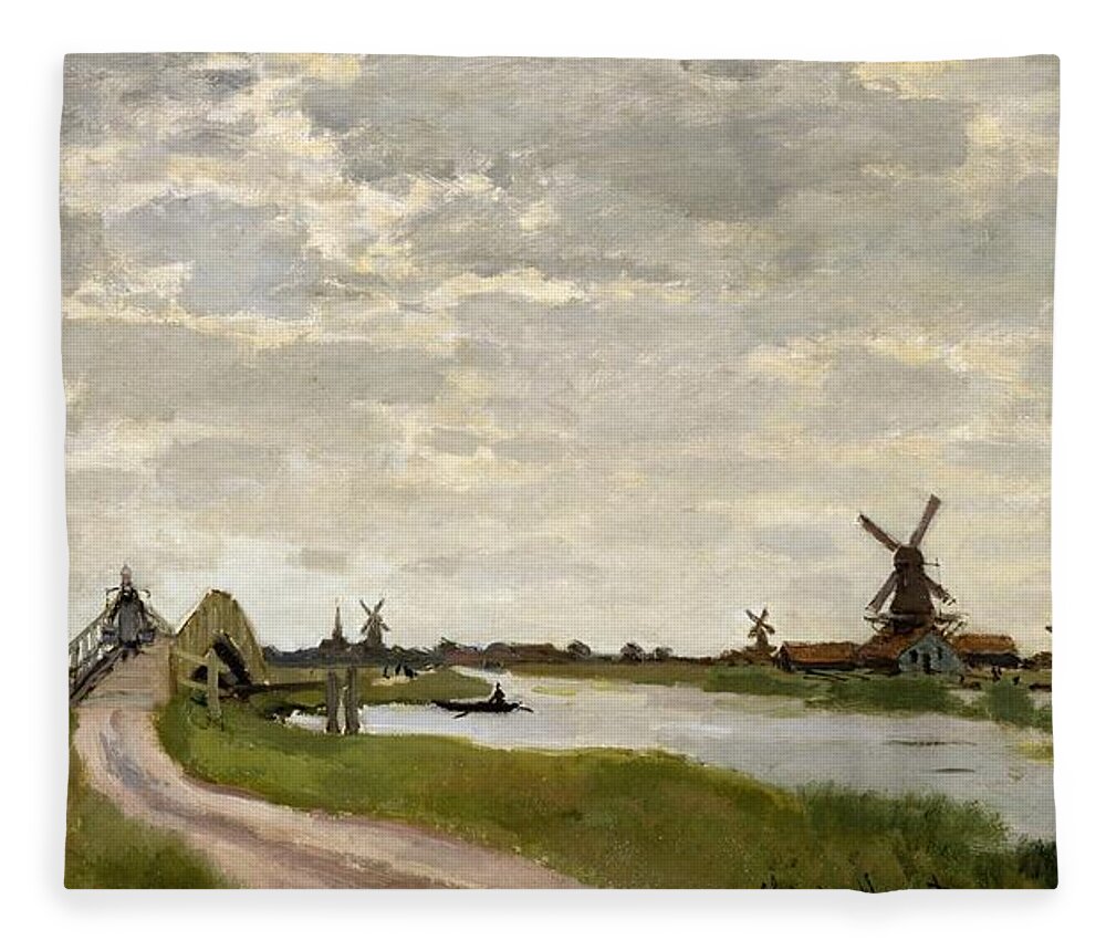 1871 Fleece Blanket featuring the painting Windmills Near Zaandam by Claude Monet