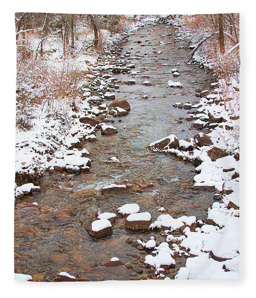 Winter Fleece Blanket featuring the photograph Winter Creek Scenic View by James BO Insogna