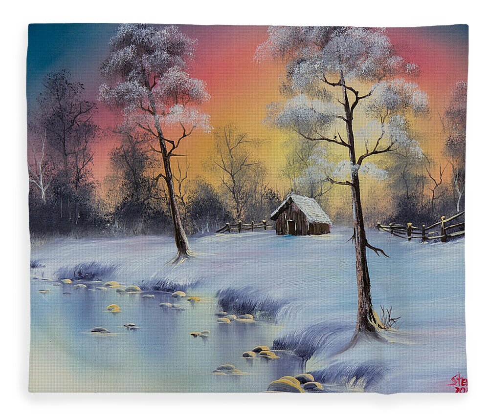 Landscape Fleece Blanket featuring the painting Winter's Grace by Chris Steele