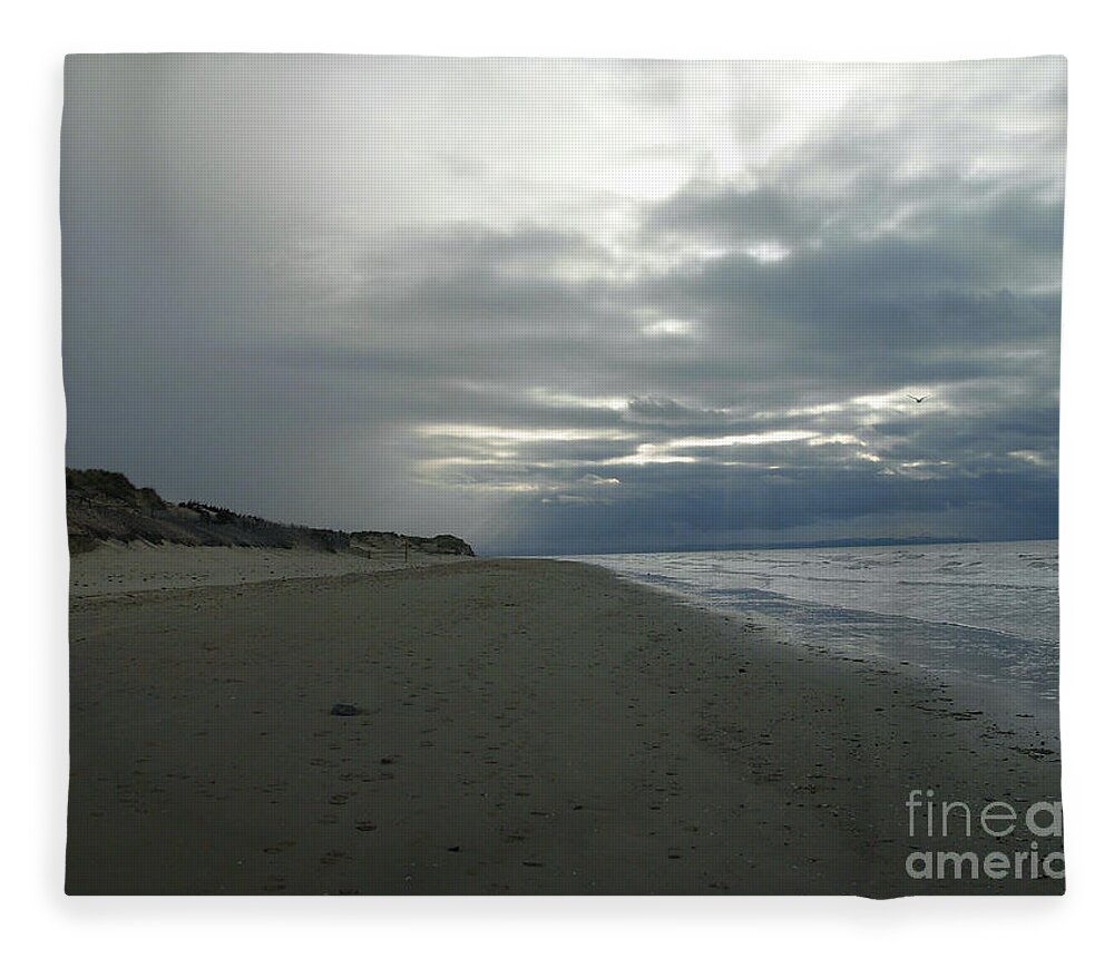 Winter Fleece Blanket featuring the photograph Winter Sky at Formby Beach 2 by Joan-Violet Stretch
