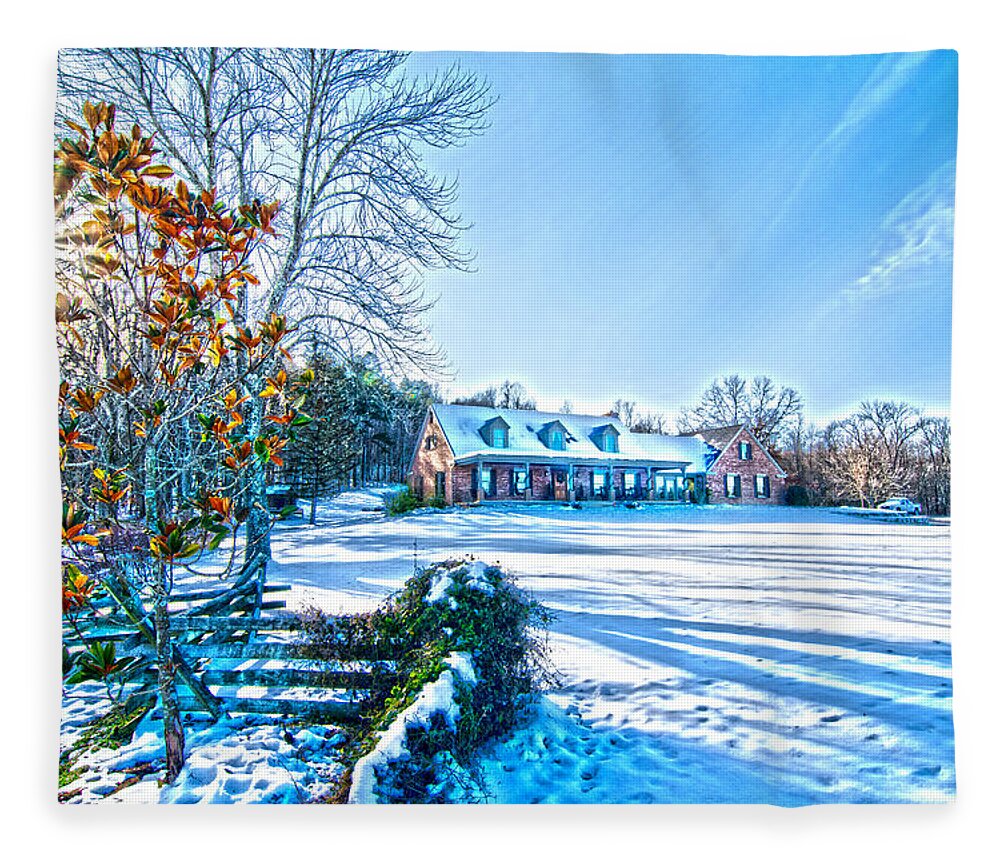 Winters Day Photo Art From The Fence Fleece Blanket featuring the photograph Winters Day Photo Art From The Fence by Randall Branham
