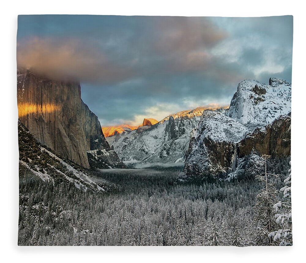 Scenics Fleece Blanket featuring the photograph Winters Mark by Aaron Meyers