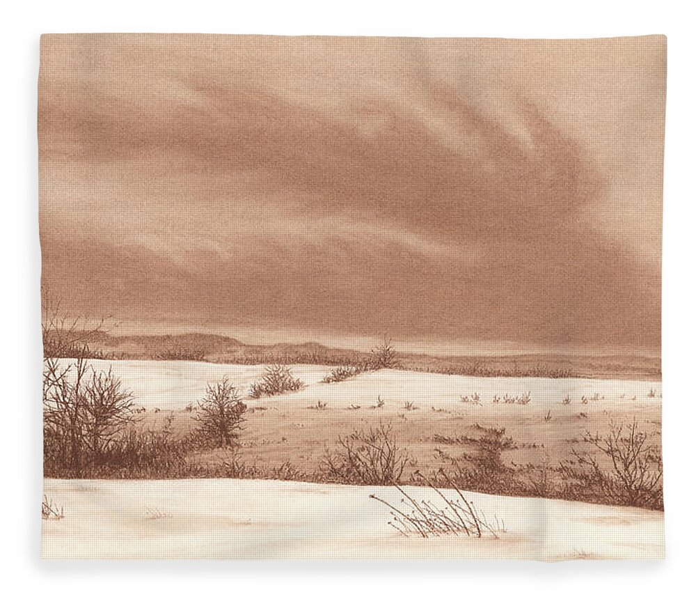 Landscape Fleece Blanket featuring the painting Wintry Meadow by Peter Rashford