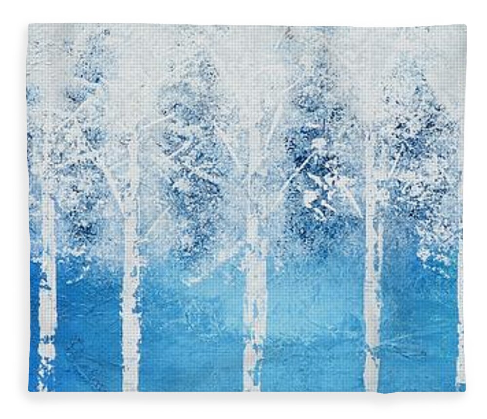 White Trees Fleece Blanket featuring the painting Wintry Mix by Linda Bailey
