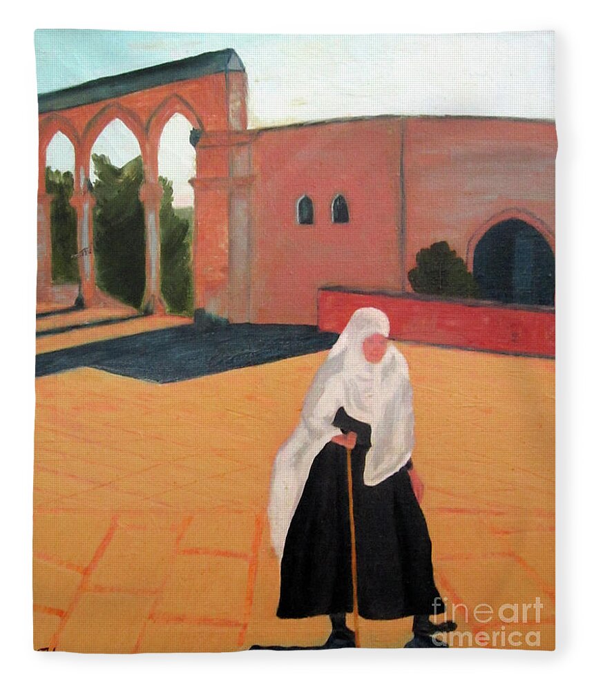 Art Fleece Blanket featuring the painting Woman at the Wall by Karen Francis