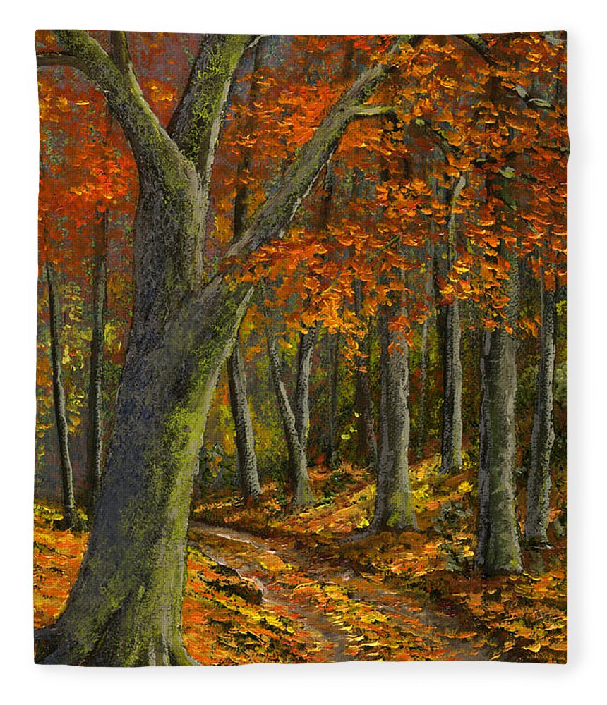 Wooded Road Fleece Blanket featuring the painting Wooded Road by Frank Wilson