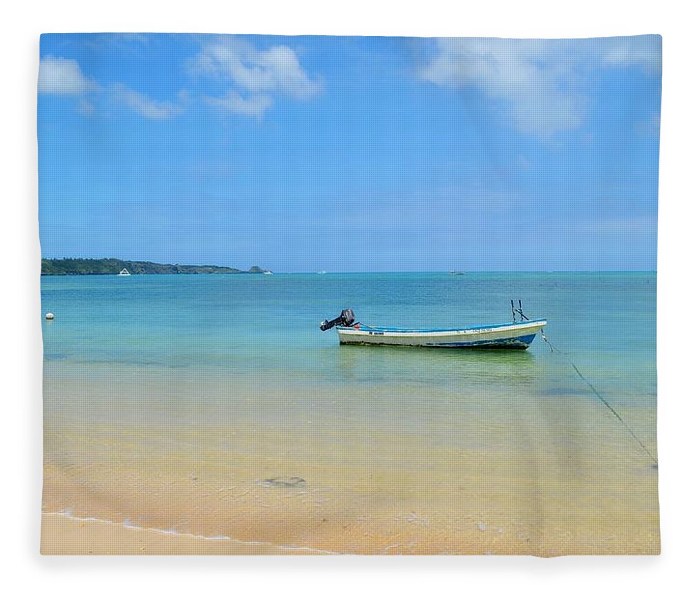 Wooden Fleece Blanket featuring the photograph Wooden Fishing Boat of Okinawa by Jeff at JSJ Photography