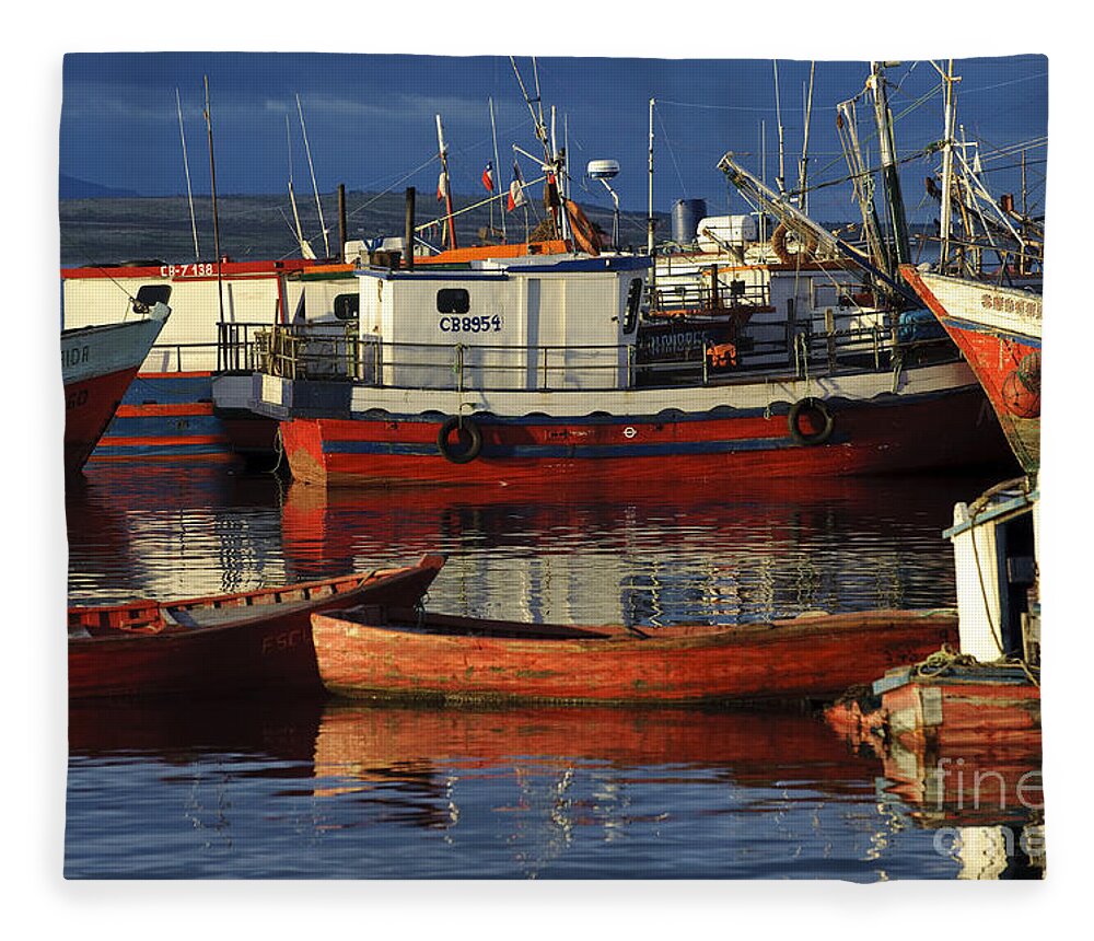 Chile Fleece Blanket featuring the photograph Wooden Fishing Boats Docked In Chile by John Shaw