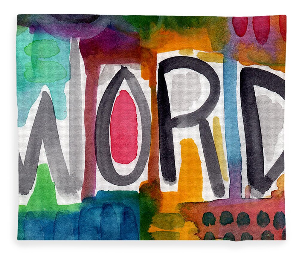 Word Fleece Blanket featuring the painting Word- colorful abstract pop art by Linda Woods