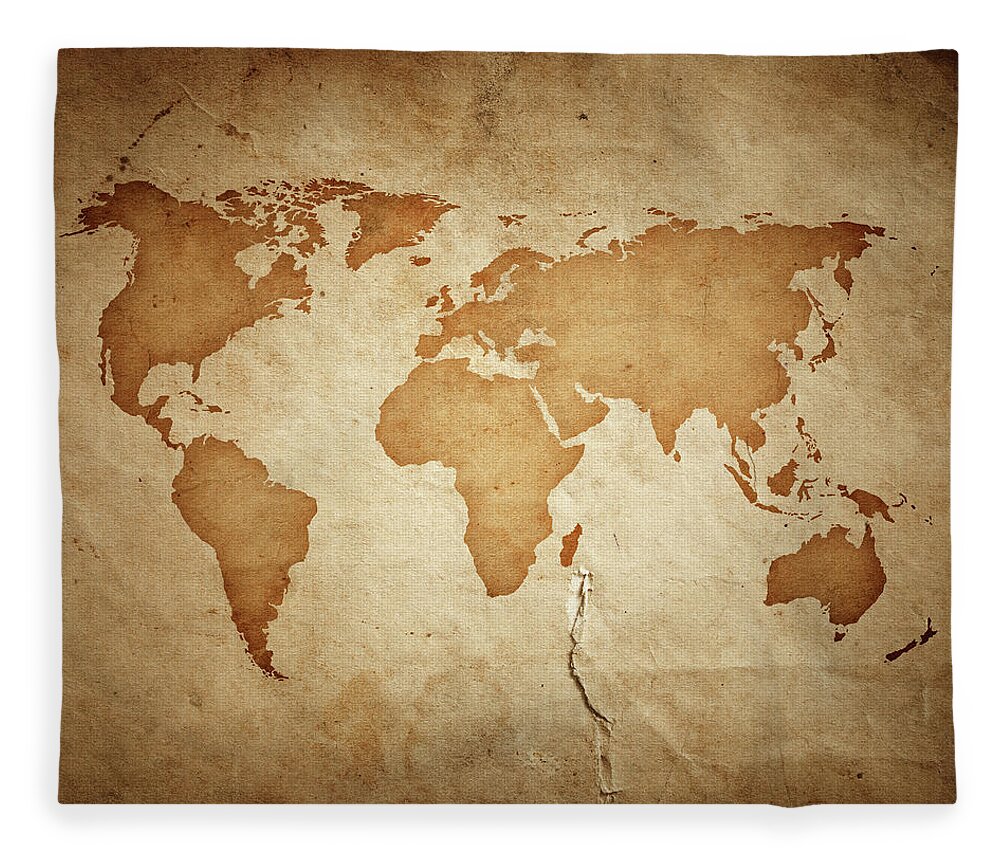 East Fleece Blanket featuring the photograph World Map On Aged Paper Texture by Sankai