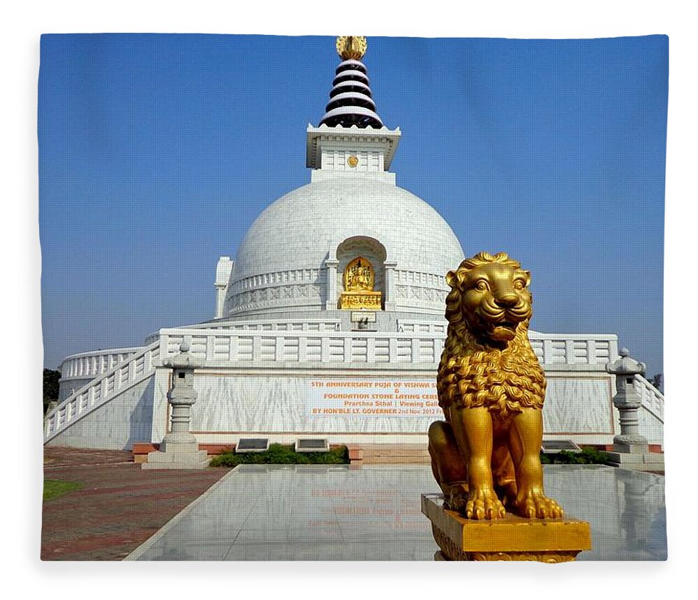 Tranquility Fleece Blanket featuring the photograph World Peace Pagoda, Delhi by Smit Sandhir