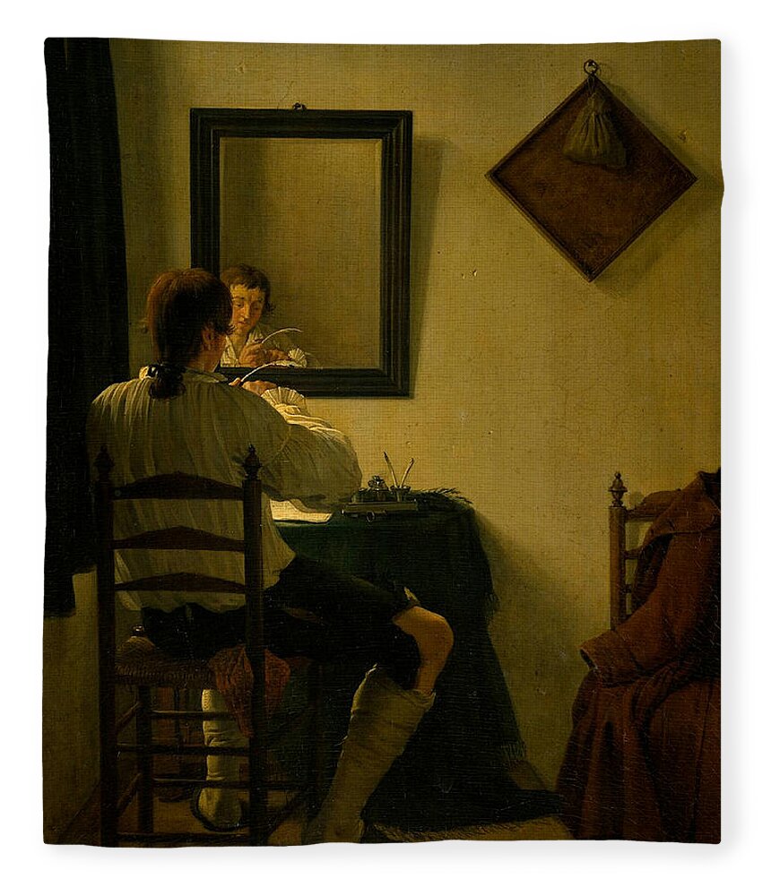 Jan Ekels Fleece Blanket featuring the painting Writer Trimming his Pen by Jan Ekels