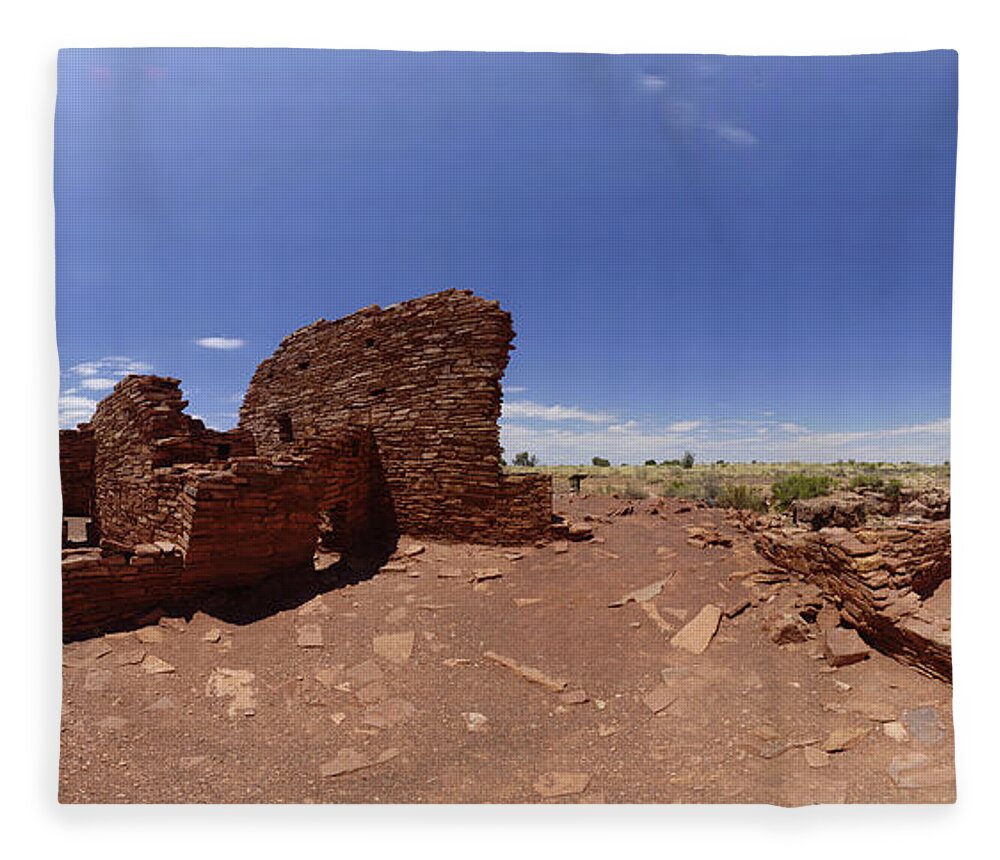 Arizona Fleece Blanket featuring the photograph Wupatki Lomaki Stone Dwellings July 24 2011 by Brian Lockett