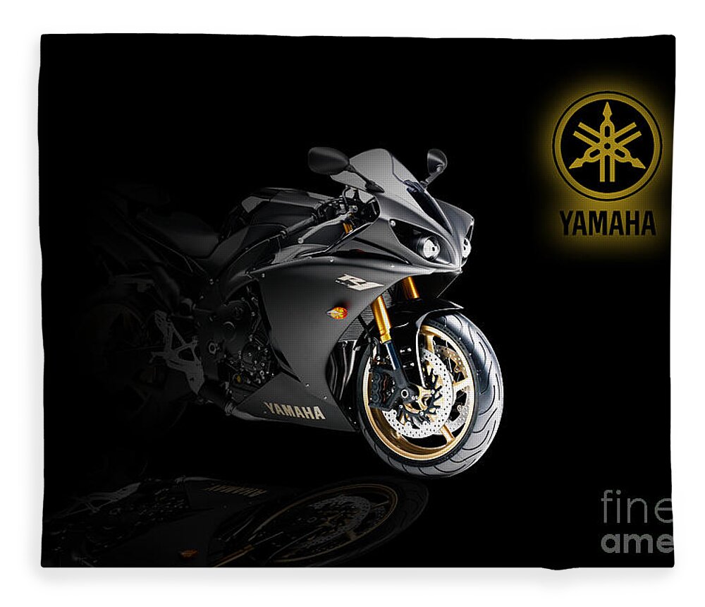 Yamaha Fleece Blanket featuring the digital art Yamaha R1 by Airpower Art