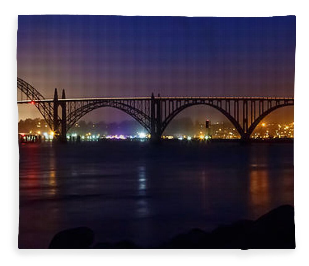 Yaquina Bay Fleece Blanket featuring the photograph Yaquina Bay Bridge At Night by James Eddy