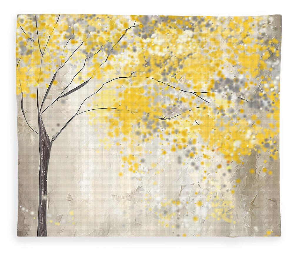 Yellow Fleece Blanket featuring the painting Yellow And Gray Tree by Lourry Legarde