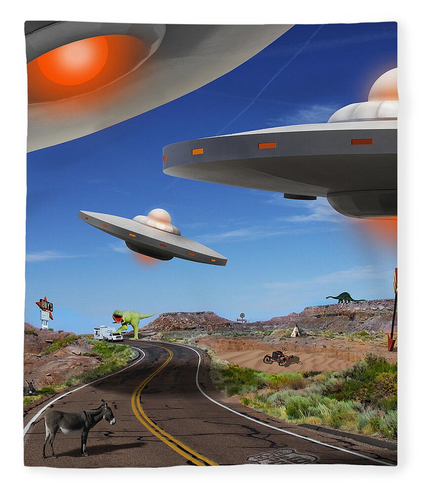 Surrealism Fleece Blanket featuring the photograph You Never Know What You will See On Route 66 2 by Mike McGlothlen