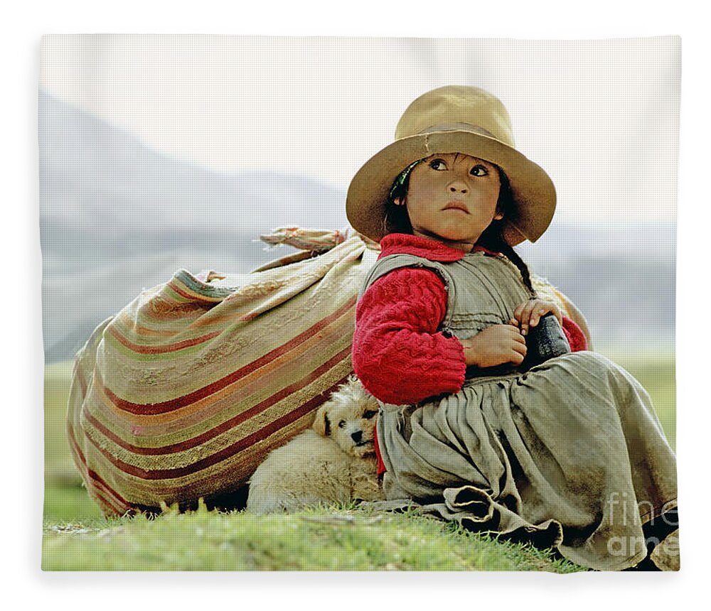 Girl Fleece Blanket featuring the photograph Young Girl in Peru by Victor Englebert