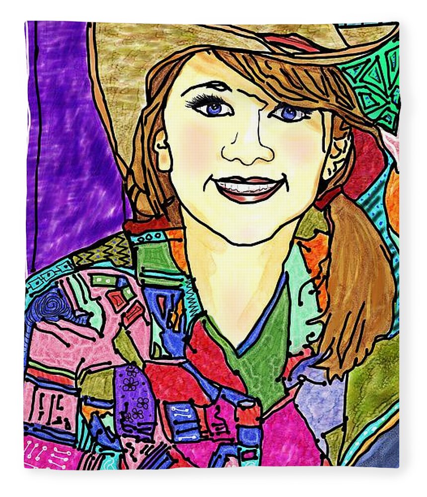 Background Fleece Blanket featuring the digital art Young girl with cowboy hat by Debra Baldwin