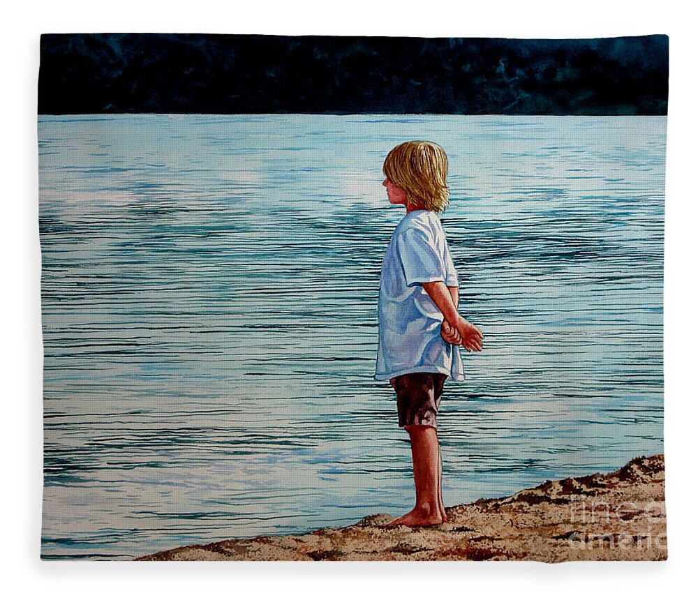 Lad Fleece Blanket featuring the painting Young Lad by the Shore by Christopher Shellhammer