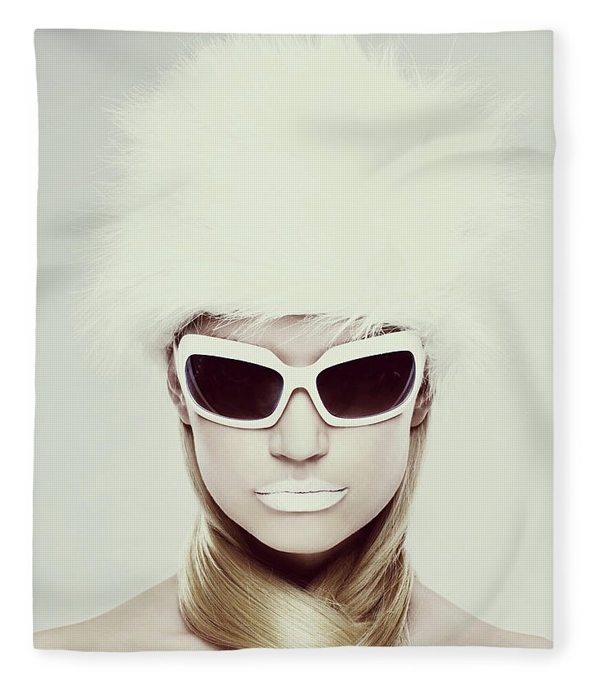 Adolescence Fleece Blanket featuring the photograph Young Woman Wearing White Sunglasses by Image Source