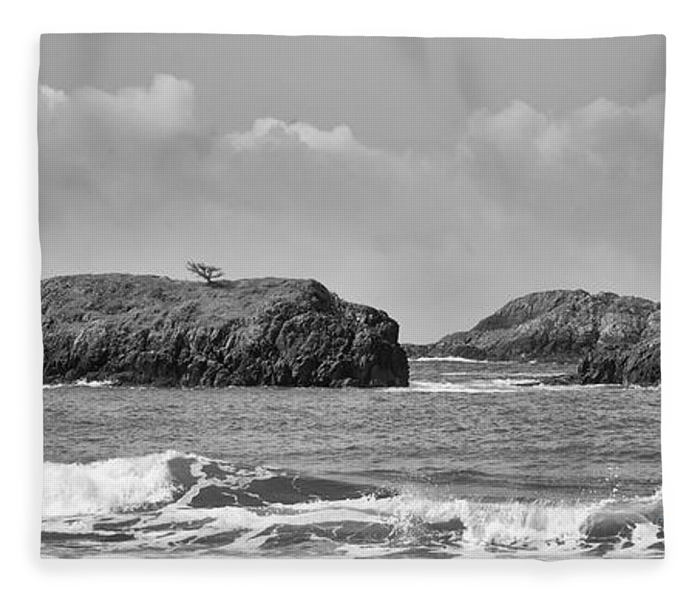 Tofino Fleece Blanket featuring the photograph Zen Rocks Black and White by Allan Van Gasbeck