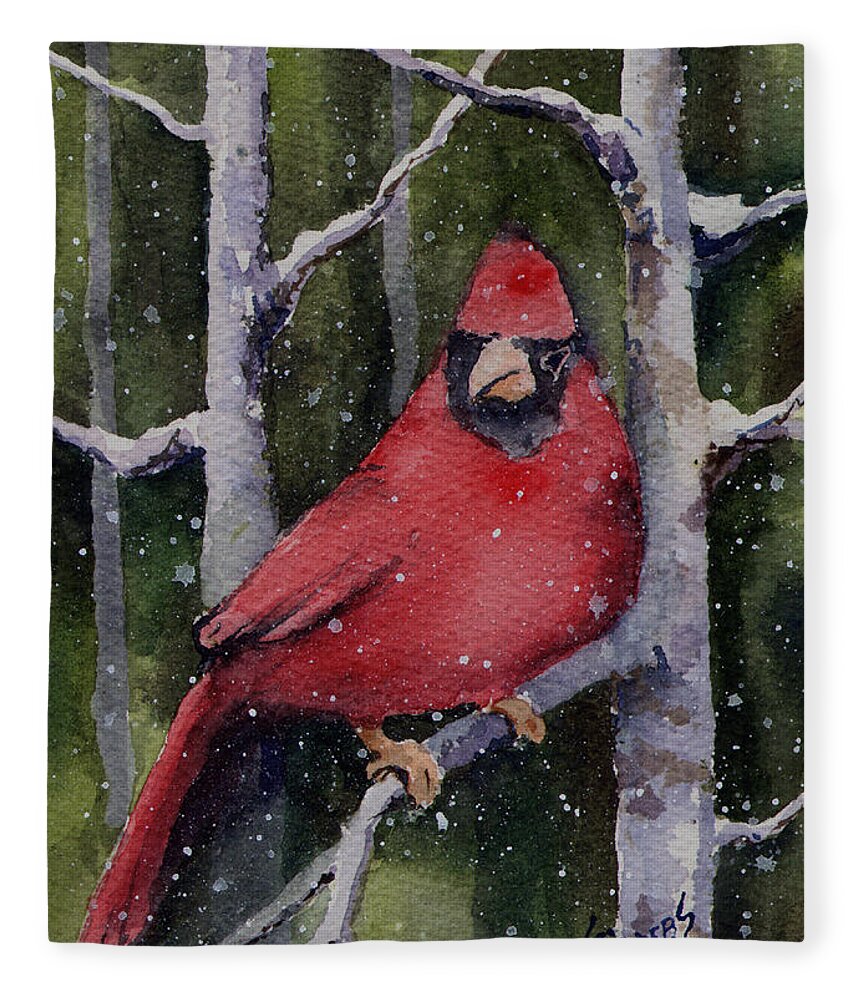 Cardinal Fleece Blanket featuring the painting Cardinal #1 by Sam Sidders