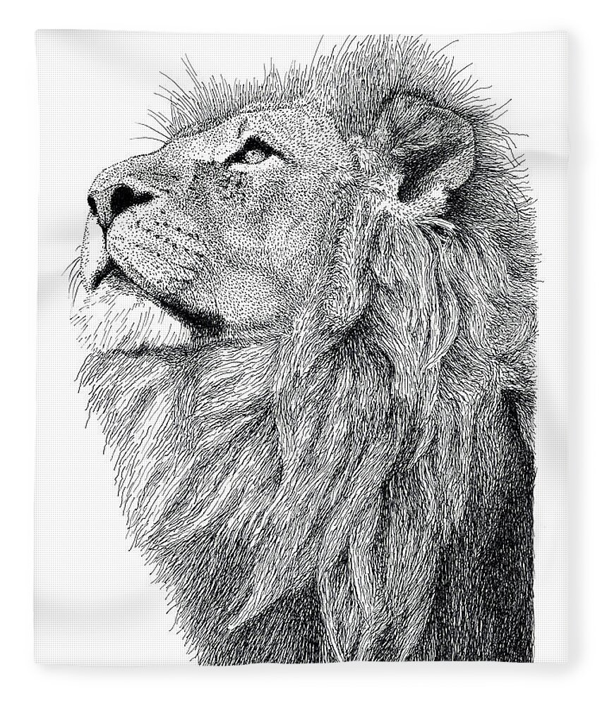 Lion Fleece Blanket featuring the drawing Lion #1 by Scott Woyak