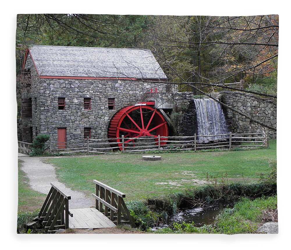 Longfellow Fleece Blanket featuring the photograph Longfellow Grist Mill x18 by Kim Galluzzo Wozniak