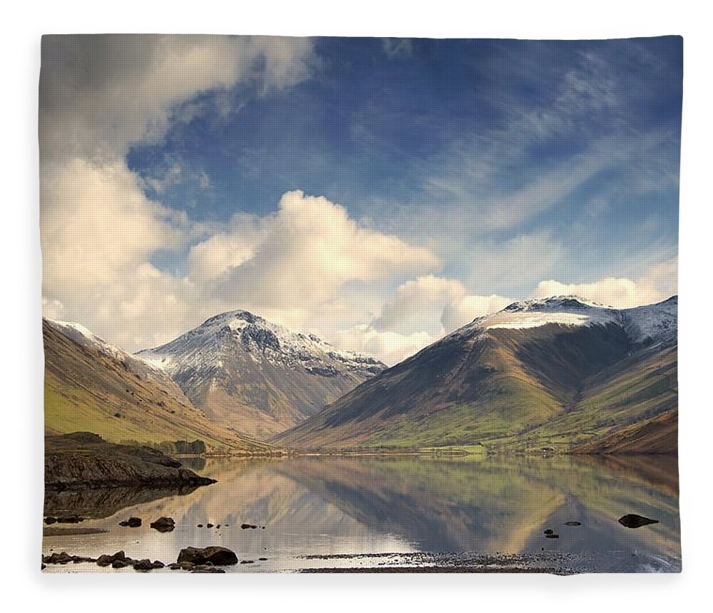 Cumbria Fleece Blanket featuring the photograph Mountains And Lake At Lake District #1 by John Short