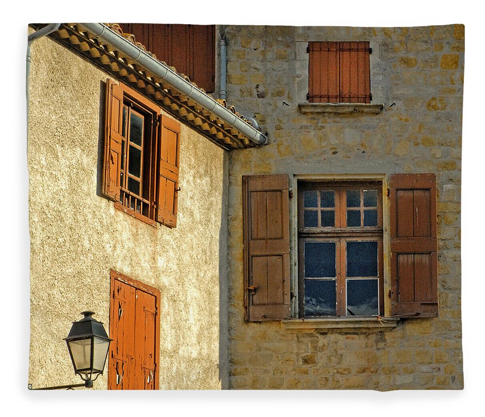 Orange Fleece Blanket featuring the photograph Orange Windows in Provence #1 by Dave Mills