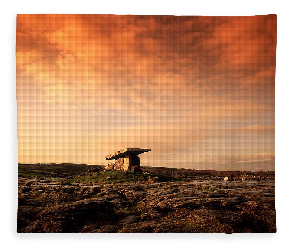 Archeology Fleece Blanket featuring the photograph Poulnabrone Dolmen, The Burren, Co #1 by The Irish Image Collection 