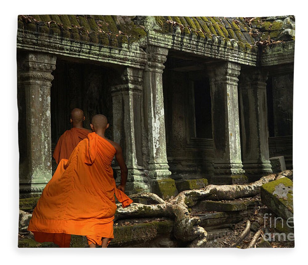 Travel Fleece Blanket featuring the photograph Ta Prohm Cambodia #1 by Bob Christopher