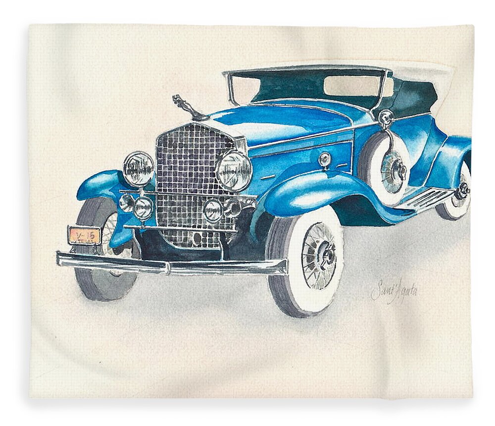 Vintage Fleece Blanket featuring the painting 1930 Cadillac by Frank SantAgata