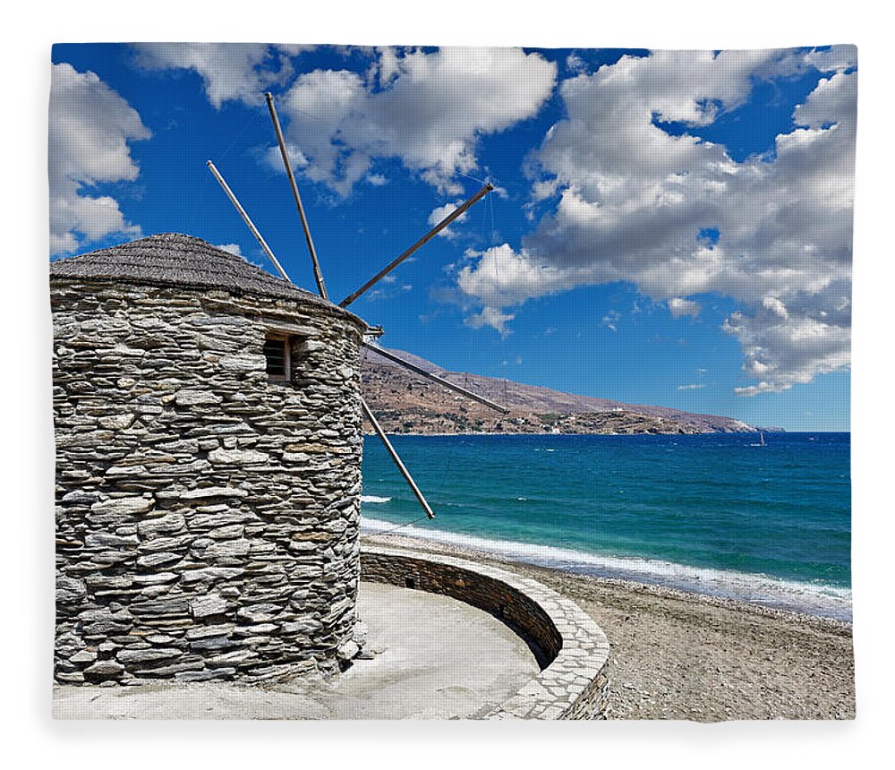 Aegean Fleece Blanket featuring the photograph Andros island - Greece #5 by Constantinos Iliopoulos
