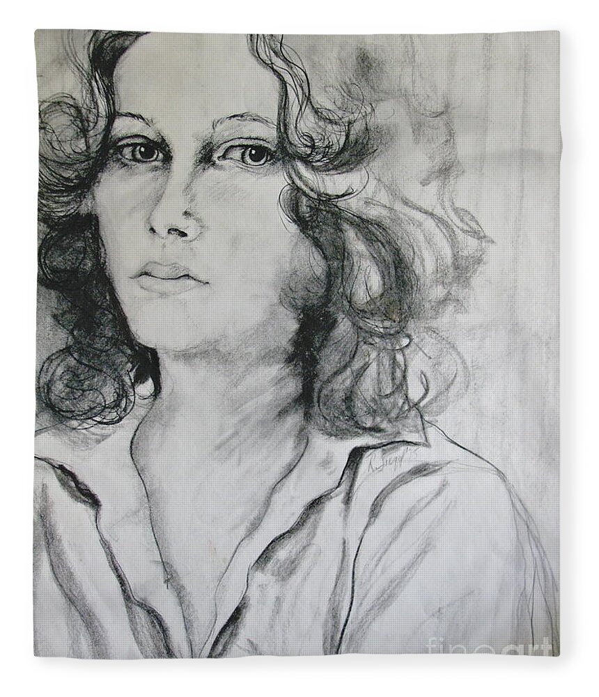 Portrait Fleece Blanket featuring the drawing A Look Within by Rory Siegel