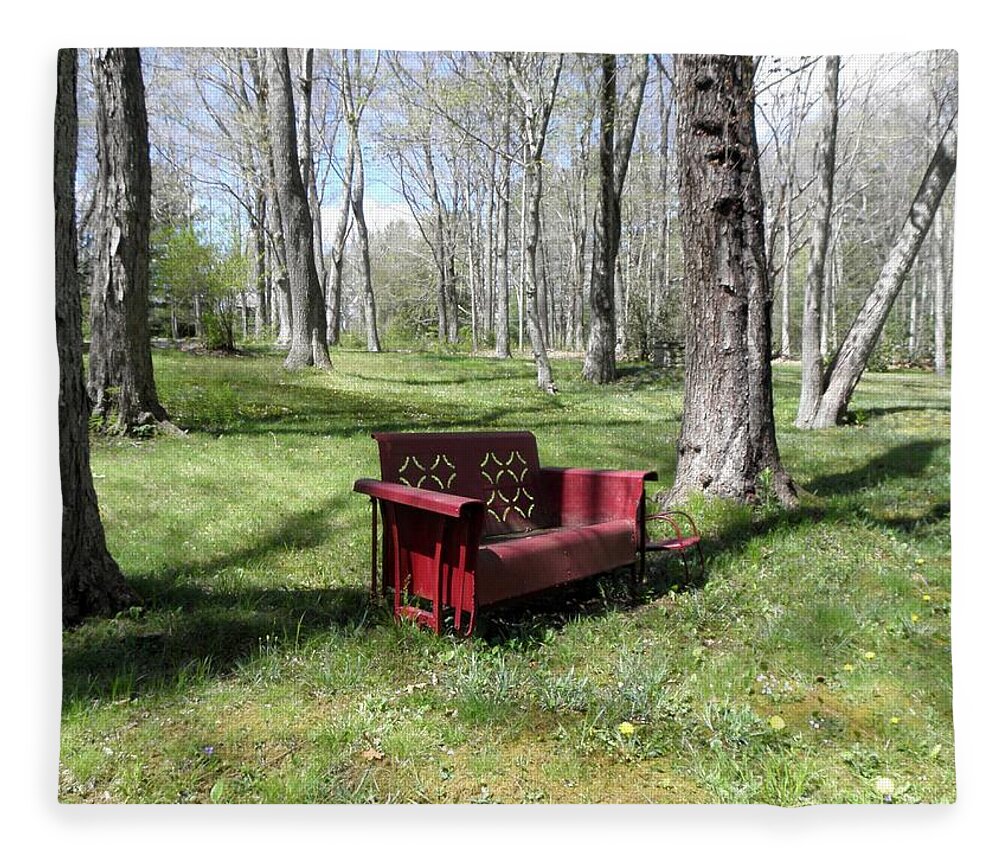 Old Metal Bench Fleece Blanket featuring the photograph A perfect bench in the country by Kim Galluzzo