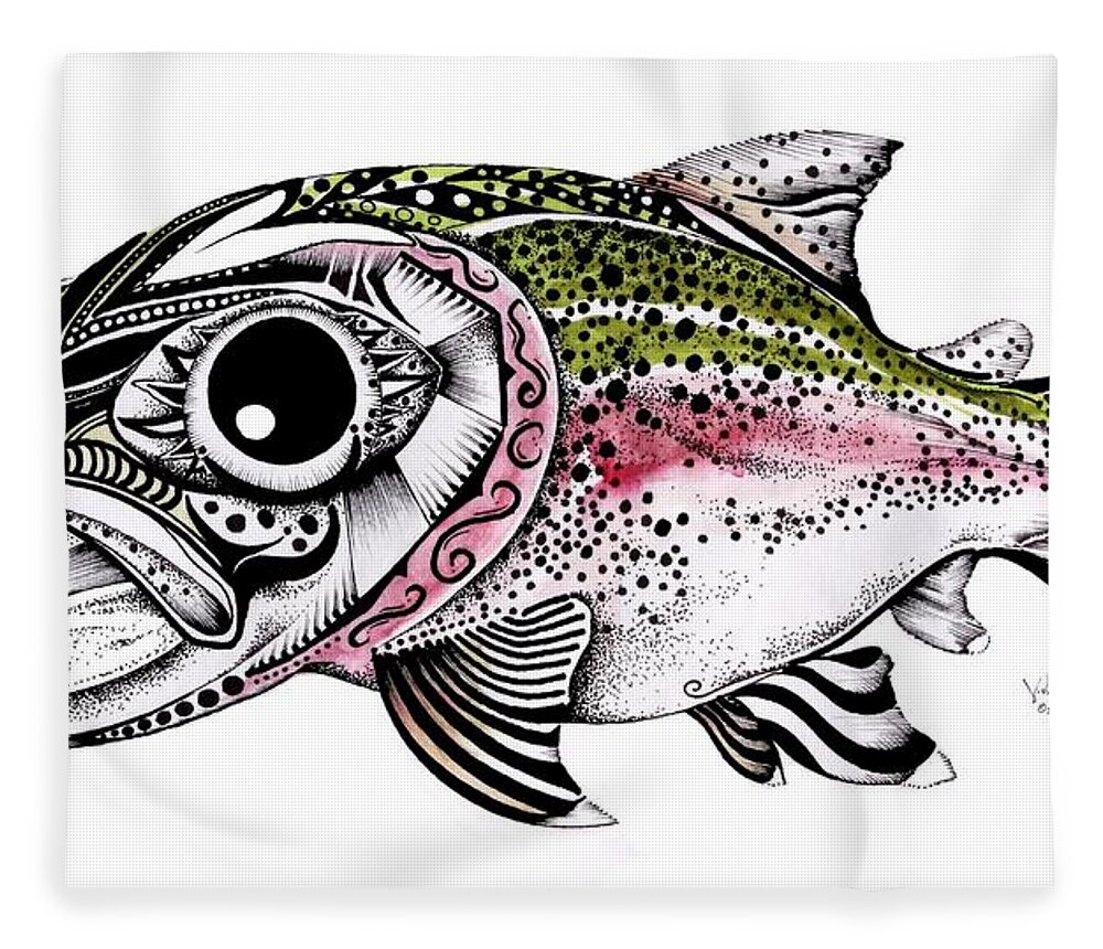 Rainbow Trout Fleece Blanket featuring the painting Abstract Alaskan Rainbow Trout by J Vincent Scarpace