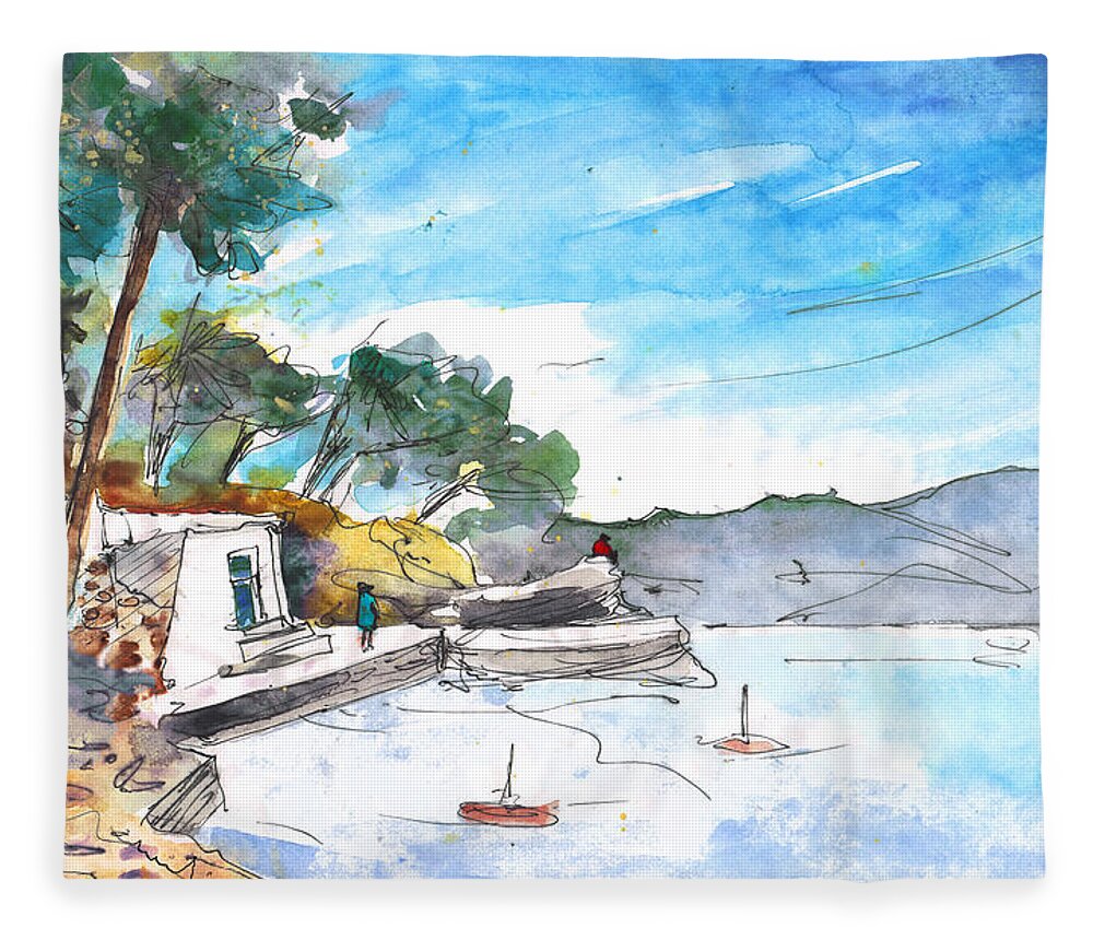 Travel Sketch Fleece Blanket featuring the painting Agia Pelagia 01 by Miki De Goodaboom