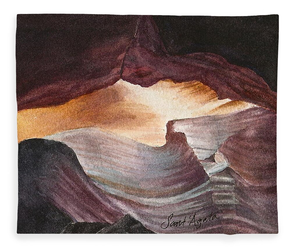 Slot Canyon Fleece Blanket featuring the painting Antelope Canyon Watercolor by Frank SantAgata