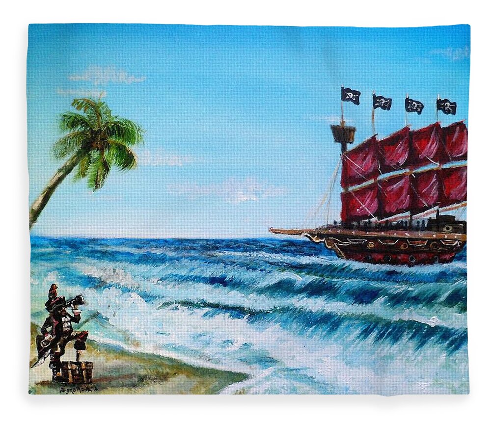 Pirate Fleece Blanket featuring the painting Argh 'bout time Mateys by Shana Rowe Jackson