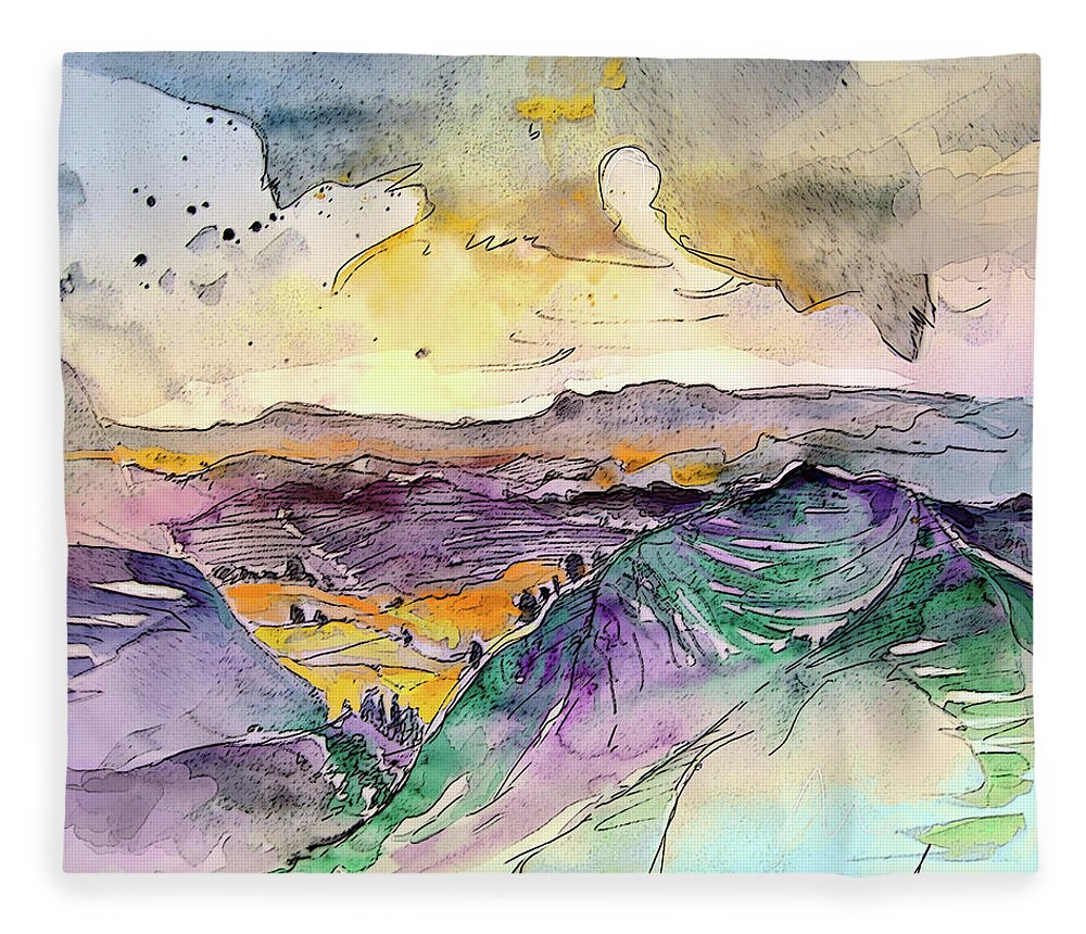 Landscapes Fleece Blanket featuring the painting Auvergne 03 in France by Miki De Goodaboom