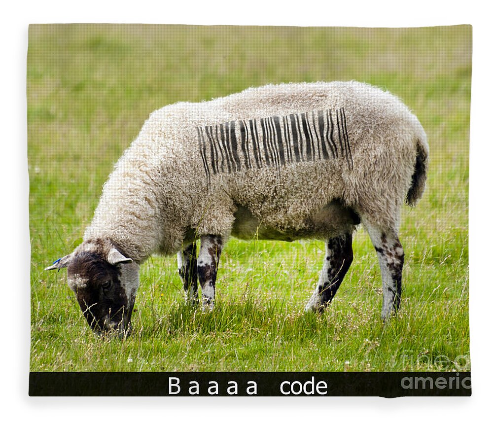 Sheep; Bar Code; Baaa Code; Ovine; Lamb; Silly; Funny; Humor; Humourous; Humorous; Fun;fun Image; Scrart Fleece Blanket featuring the photograph Baaaa code by Steev Stamford