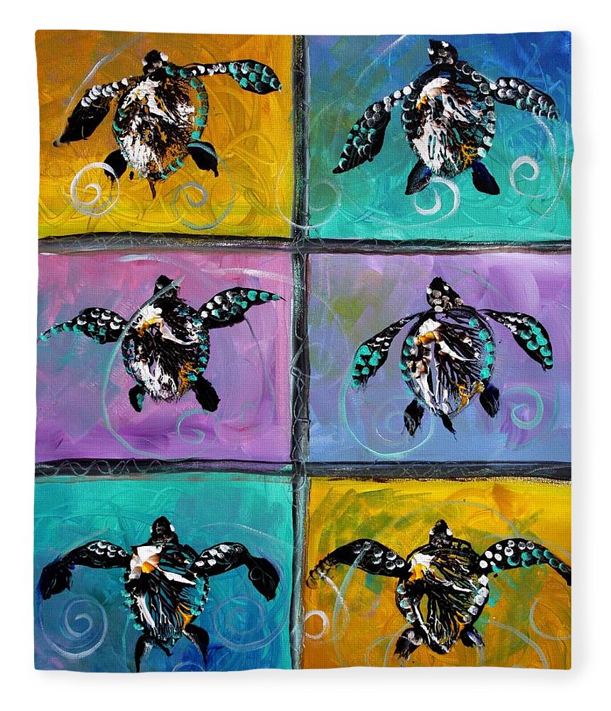 Sea Turtles Fleece Blanket featuring the painting Baby Sea Turtles Six by J Vincent Scarpace